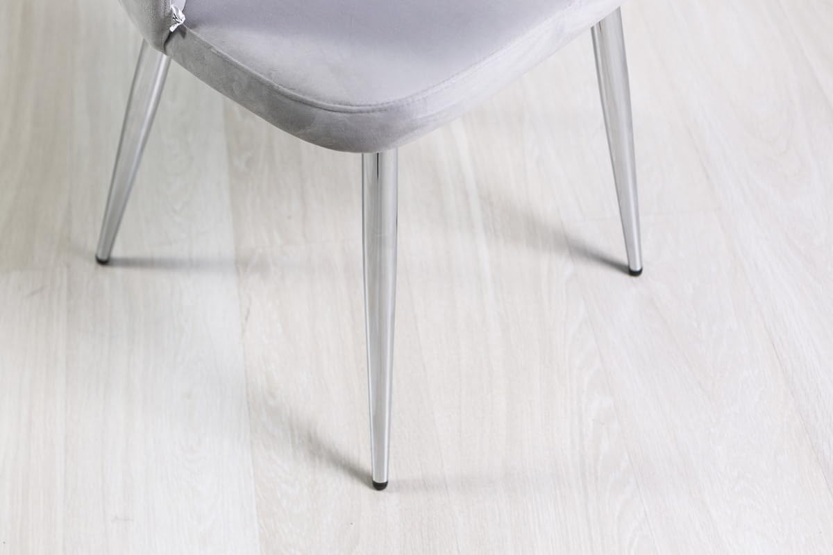 SIEDITI FUORI E DENTRO Set di 2 sedie/poltroncine imbottite in velluto per cucina o sala da pranzo con gambe in metallo, sedie da pranzo moderne - Clarissa (Gambe Argento, Velluto Grigio Chiaro)