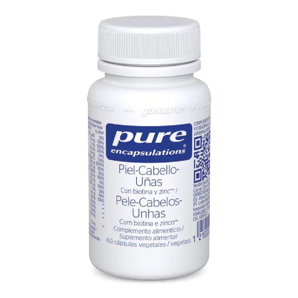 PURE ENCAPSULATIONS Piel Cabello Uñas, Con Biotina y Zinc, Mantiene la Piel, Cabello y Uñas en Condiciones Normales, 60 Cápsulas Vegetales