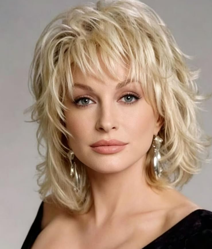 Image of Layered Blonde Wigs for White Women with Bangs, Straight Short Hair Wig, (Blonde#3)