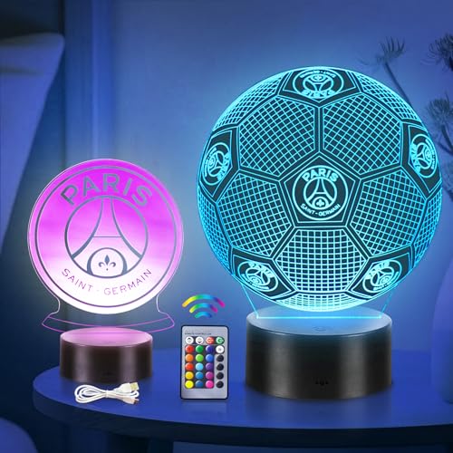 2-en-1 Paris Football Veilleuse 3D LED Enfants, Surprise Cadeau Foot Garcon 3 4 5 6-12 Ans, 16...