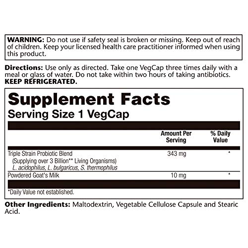Image of SOLARAY Acidophilus 3 Strain Probiotic & Prebiotic Goats Milk | 3 Billion CFU & Freeze Dried | 50 VegCaps