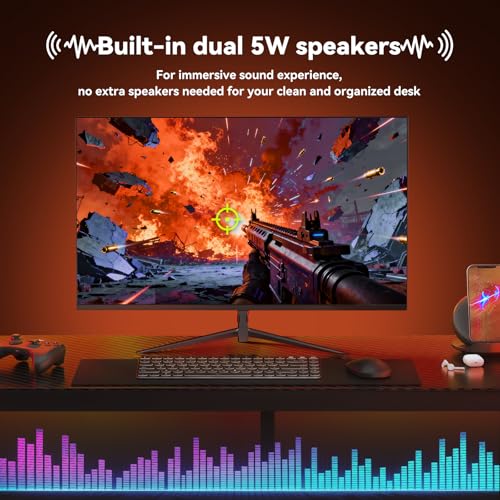 Image of Great voell 27 Inch Gaming Monitor FHD (1920x1080), 100Hz Computer Monitor Speakers Built in, HDR10, 99% sRGB, FreeSync, HDMI /DP, Design VESA (100 x 100mm)