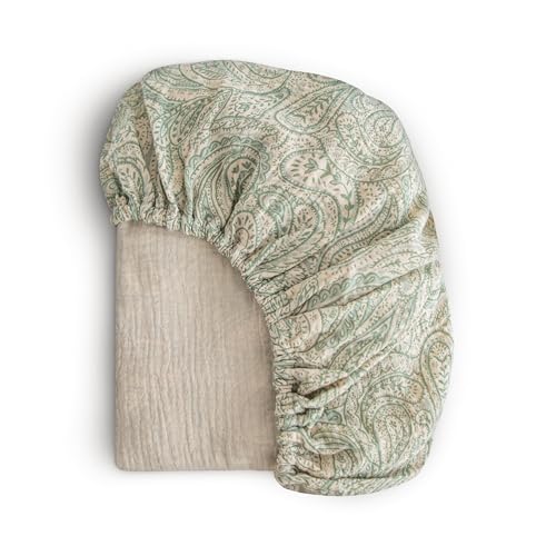 Image of mushie Extra Soft Muslin Fitted Crib Sheet | 192 Thread Count | 28"x 52" (Green Paisley)