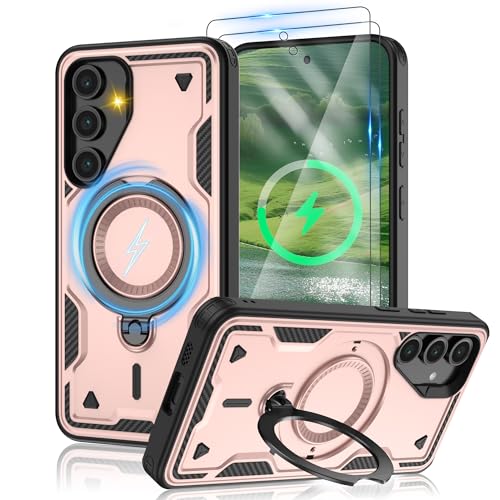 Coque Samsung S24 FE MagSafe avec béquille rotative 360 et 2 verres HD