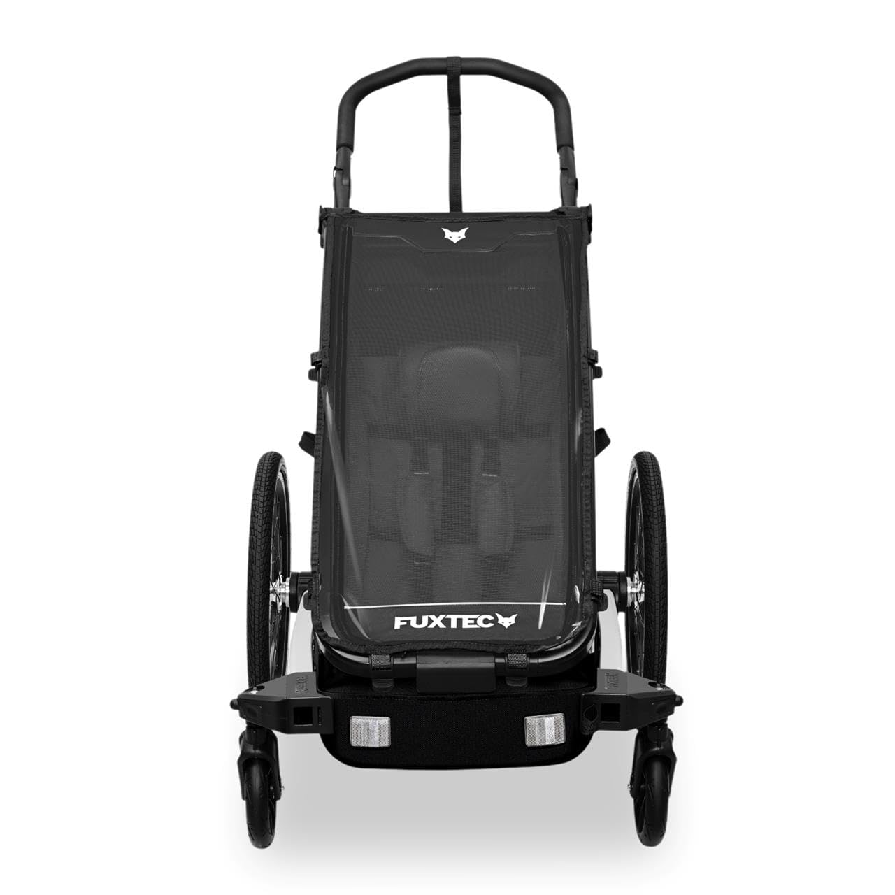 FUXTEC Remorque de vélo pour enfants FX-FA1S, monoplace pliable avec poignée de poussée et protection contre la pluie, ceinture de sécurité intégrée et bracelet de poignet, charge maximale 35kg, avec