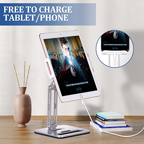 Yoobao Tablet Stand Holder, [Tightness Adjustable] 360° Swivel Foldable Aluminum Ipad & Phone Stand For Desk With Heavier Base, Fit For 4.7"-12.9" Microsoft Surface Pro/Ipad/Kindle- Silver [Upgraded] #TOP7