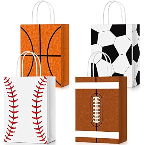 24 Pieces Sports Party Favor Bags Football Party Goodie Bag Sport Party Gift Bags with Handles for Soccer Baseball Basketball Football Sports Birthday Baby Shower Party Supplies Decorations Cover