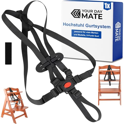5-Punkt Gurt für Hochstuhl, 1 Set, kompatibel mit Hauck Alpha, Beta, Stokke Tripp Trapp, Roba, uvm, Schwarz, Gurtsystem mit Brustclip, verstellbarer Kinderhochstuhl Sicherheitsgurt, Hochstuhlgurt Set