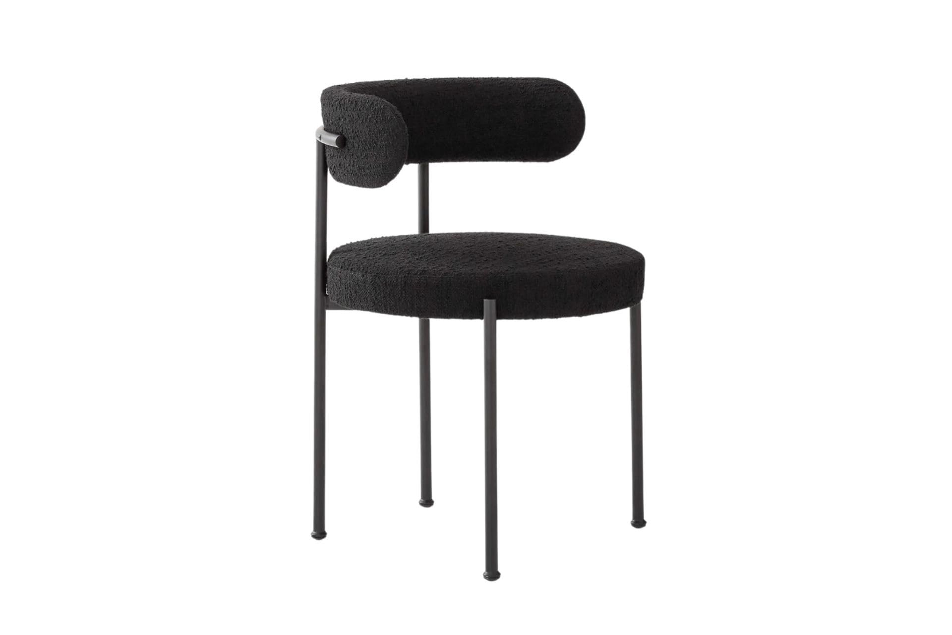 Nordic Modern Lamb Wool Fabric Dining Chair with Metal Black Legs, coffee chair, makeup chair, (Black)