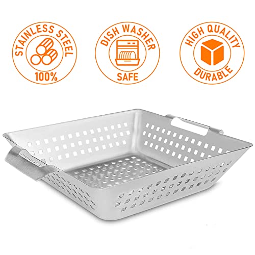 Grisun Grill Baskets - 3 Pcs Grill Baskets For Outdoor Grill With Handle, Heavy Duty Grilling Baskets, Stainless Steel Wok Grill Pan, Grill Pan For Veggies Outdoor Grill, Dishwasher Safe #TOP3