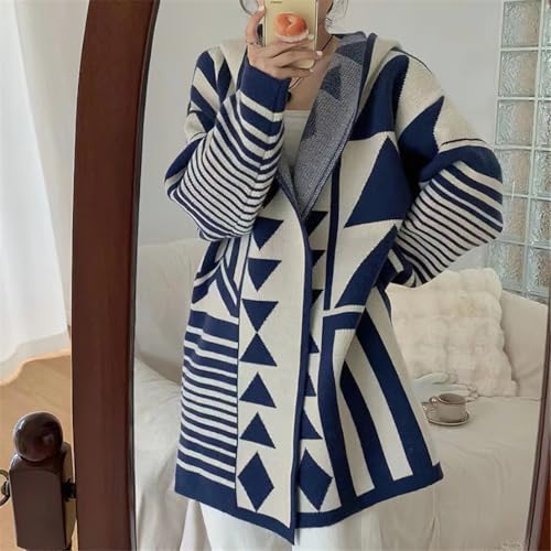 chouyatou Women Trendy Color Block Open Front Knit Oversized Hoodie Cardigan Tribal Aztec Sweater Jacket4