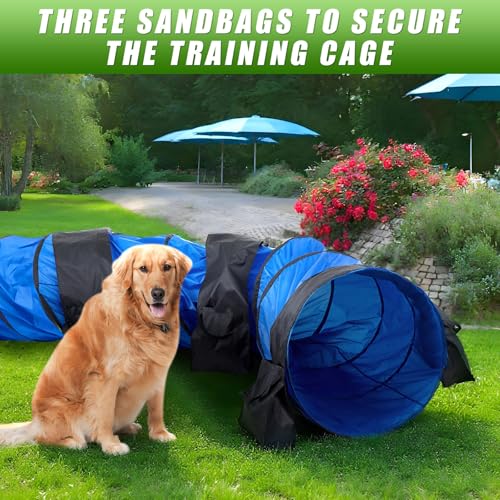 image for Briwooody 28 in 18 Foot Blue Extra Large Dog Agility Tunnel with Sandb