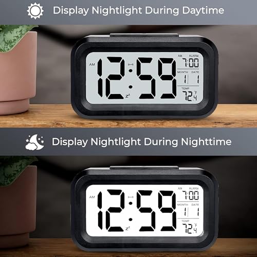 Image of Casa Copenhagen Digital Alarm Clock Table Clock for Students, Home, Office, Corporate with Automatic Sensor, Date & Temperature - Black