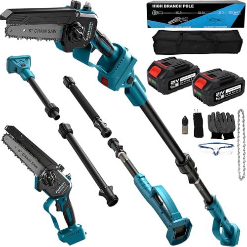 Akku Hochentaster Ast Kettensäge Profi-Astsäge für Makita 18V, 2 IN 1 Mini 6 zoll Akku Kettensäge und Teleskop with panthem akku 21V 4000mAh Elektro Hochentaster Astsäge Arbeitshöhe bis 4,5m