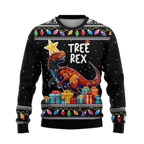 Tree Rex Ugly Christmas Sweater for Mens - Crewneck Knitted Dinosaur Ugly Christmas Sweater Series 10 Size XL