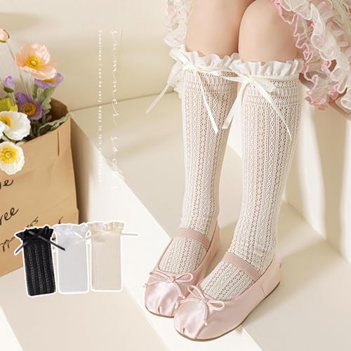 Kids Girls Princess Socks Cute Lace Bowknot Lolita Anti-Skid Socks Mid Tube Spring Summer Stockings2
