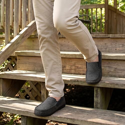 Image of ULTRAIDEAS Men's Moc-Toe Slippers Loafer House Shoes Indoor Outdoor Memory Foam with Breathable&Warm Knit Upper