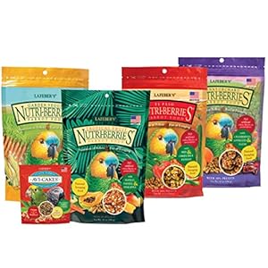 LAFEBER’S Nutri-Berries Pet Bird Food Variety Sampler Bundles, Made with Non-GMO and Human-Grade Ingredients, for Parrots, 10 oz. Each (4 Pk Bundle) with Free Avi-Cake Sample