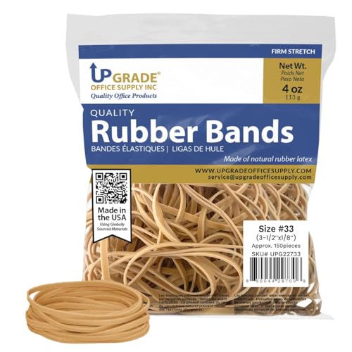 Upgrade Office Supply UPG22733 Rubber Bands, Size #33 (3-1/2” x 1/8”), 150 Bands, 1/4 lb, USA
