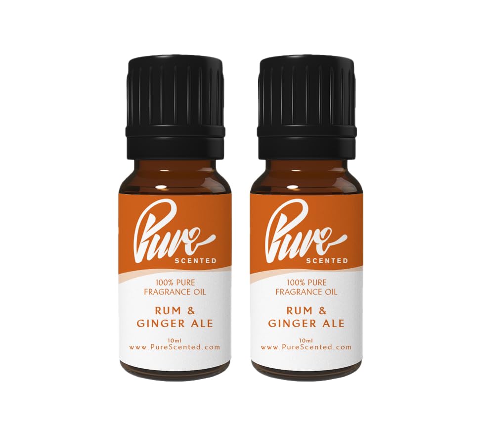 Pure Scented 20ml Fragrance Oils - 2 x 10ml Suitable for Candles, Soaps, Slime, Diffusers, Cosmetics, Wax Melts, Designer (2 x 10ml, Rum & Ginger Ale)