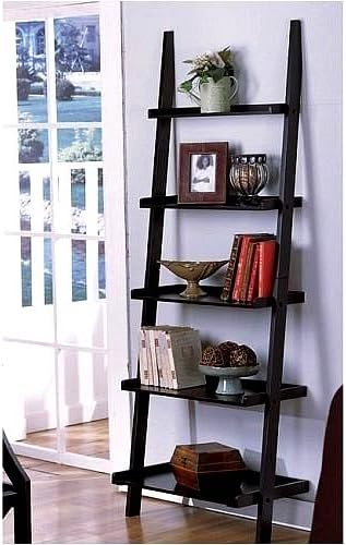 1 X Unique 72" High LEANING LADDER STYLE MAGAZINE / BOOK SHELF on Black Finish