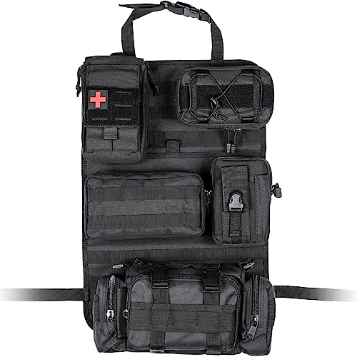 OHMU Tactical Seat Back Organizer Storage Hanger Bag with 5 Detachable Molle Pouch Vehicle Molle Panel Organizer Storage Bag Universal fits for All Vehicel