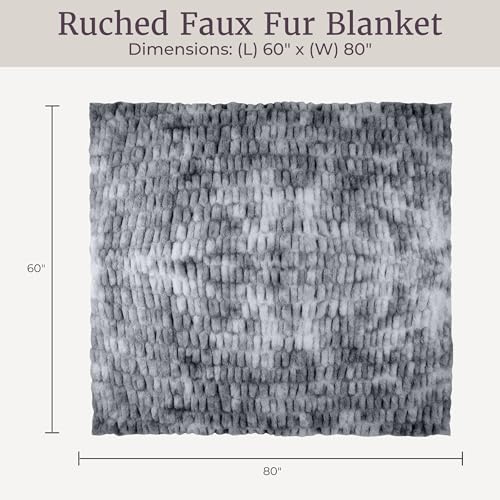 Image of Lavish Home Oversized Ruched Faux Fur Blanket - 60x80-Inch Plush Polyester Faux Fur Queen-Size Throw for Sofas and Beds - Luxurious Bedding (Silver)