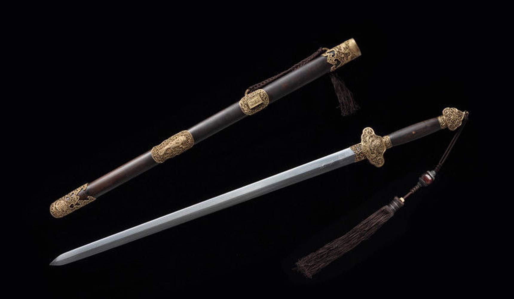 GLW Sword Hand Forged Pattern Steel Blade Sky Dragon Sword Pure Copper Fittings #5006