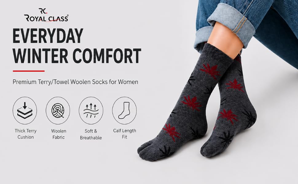 Image of RC. ROYAL CLASS Women's Warm Woolen Calf Length Thick Terry /Towel Multicolored Socks(Pack of 3 Pairs)(Winter wear socks)