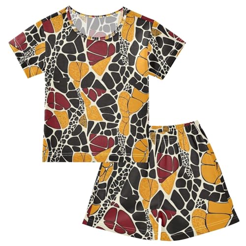 ALAZA Leopard Print Yellow Black Pajamas Set Short Sleeve Cotton Sleepwear Summer Pjs 2 Piece 5-14Y