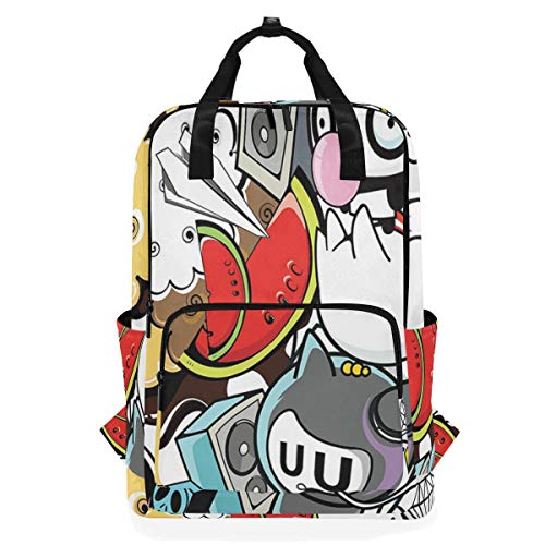 NR Lässiger Laptop Rucksack passt 15 Zoll Computer Notebook Rucksack große College-Schultaschen,Tierfutter-themenorientierte Zusammensetzung verrückte Festliche G,Reisen/Business/Frauen/Jungen