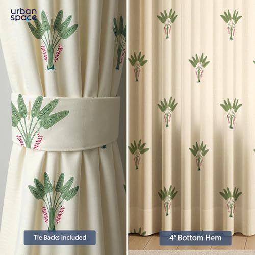Image of Urban Space 100% Cotton Window Curtains 5 Feet (Set of 2) | 60-65% Room Darkening Window Curtains | Hanging Styles - Rod Pocket, Back Loop & Track Channel | Tieback Included (Palm Lagoon Green RD)