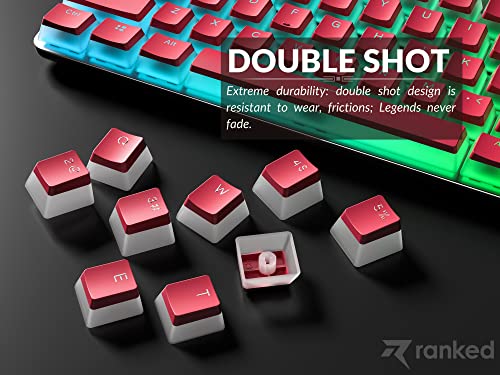 Image of Ranked Pudding PBT Keycaps | 112 Double Shot Translucent ANSI US & ISO Layout | OEM Profile for RGB Mechanical Gaming Keyboard (Red)