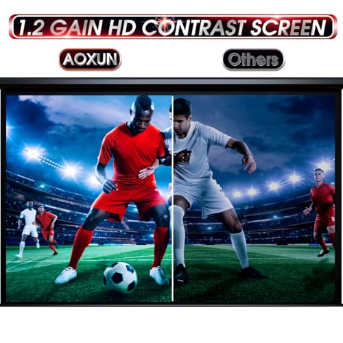 Image of Aoxun 140 Inch Pull Down Projector Screen, HD 4K 16:9 Motorized Retractable Projector Screen for Indoor and Outdoor with Remote Control, Manual Projection Screen for Home Theater or Office, Black