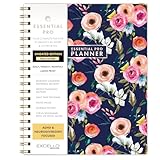 DELUXE ESSENTIAL PRO Undated Daily, Weekly & Monthly Planner,Monthly Tabs,Daily Tracking,Notes Pages,Storage Pocket,Bookmark w Sticky Notes (Small Navy Floral)