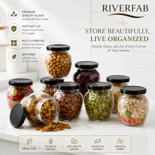 Image of Glass Jar with Air Tight Metal Lid I Kitchen Storage Jars for Spices, Coffee, Sugar & Dry Fruits I Grocery Storage Container I Kitchen Pantry Organiser Jar (MATKA GLASS JAR - 500 ML - PACK OF 4)