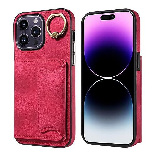 Coque iPhone 14 Pro Rosso avec porte-cartes intégré en cuir et bumper TPU antichoc