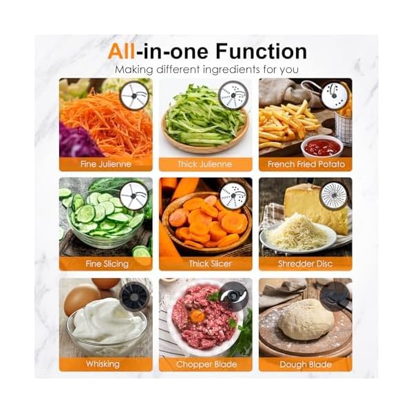 Homtone 16 cup food processor french fry cutter food processors 9 functions 7 blades for shredding slicing doughing emulsfying and meat vegetable chopping for home use 3 speeds 600w red  urban country home decor