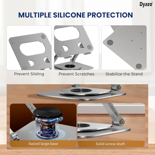 Image of Dyazo 360 Rotating Laptop Stand | Height Adjustable Laptop Riser for Desk | Foldable Metal Notebook Holder with Swivel Base | Compatible for MacBook, HP, Dell, Lenovo & All 10-15.6 Inch Laptop (Grey)