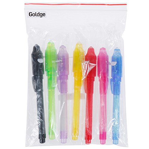 GOLDGE 7 Stück UV- Geheimstifte,Geheim Stift,unsichtbar schreiben,lesbar durch Licht,geheimstift Kinder