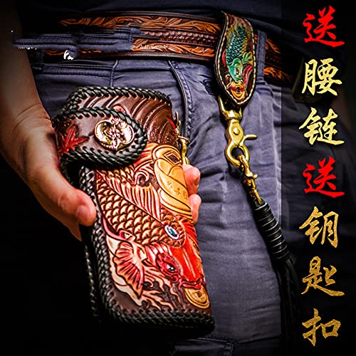 Money fish First layer cowhide Zip Around Wallet Zipper Clutch Purse Coin Card Slots Collection wallet for men and women (Red)3