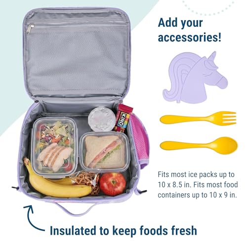 Image of Wildkin Kids ECO rPET Insulated Lunch Box - Keeps Food Hot or Cold, Easy-Clean Lining, Mesh Pockets & BPA-Free - Boys & Girls, Ideal for School, Travel & Daycare - Unicorn