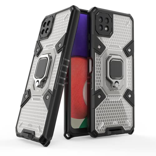 Image of Thermoplastic Polyurethane Tough Armor Bumper Back Case Cover For Samsung Galaxy F42 5G|Ring Holder & Kickstand In-Built|360 Degree Protection Back Case Cover For Samsung Galaxy F42 5G (Black)