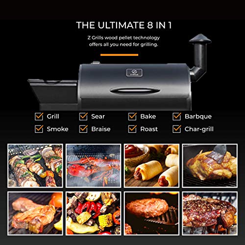 Z Grills ZPG-7002B 2019 New Model Wood Pellet Grill & Smoker, 8 in 1 BBQ Grill Auto Temperature Controls, 700 sq inch Cooking Area, Black