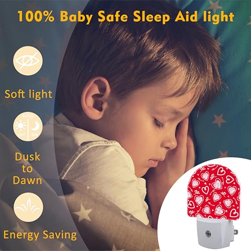 Image of Valentine's Day Love Words and Arrow Night Light for Kids, Red Love Hearts Night Light Plug in with Dusk to Dawn Sensor,0.5w Energy Saving Nightlight for Hallway Stairway Kitchen Bedroom