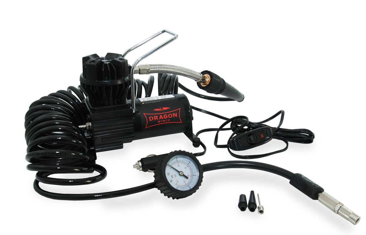 Dragon Winch Kompressor 10,3 BAR / 150 PSI | Kompressor 12V für Auto | Ansaugleistung 54 l/min | Intensität 192W / 16 Amp | Professional Series Autokompressor Portable inkl. Zubehör