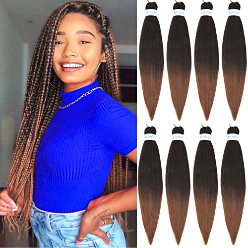 Braiding Hair Pre Stretched 26 Inch 8 Packs Long Ombre Braiding Hair Prestretched Crochet Braids Hair Professional Synthetic Hair Extension Itch Free Hot Water Setting Yaki Texture (26Inch 1B/30#)