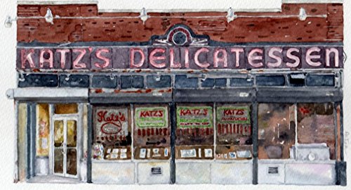 Katz's Deli New York City Watercolor Matted Art Prints Lower East Side Delicatessen (6x10)