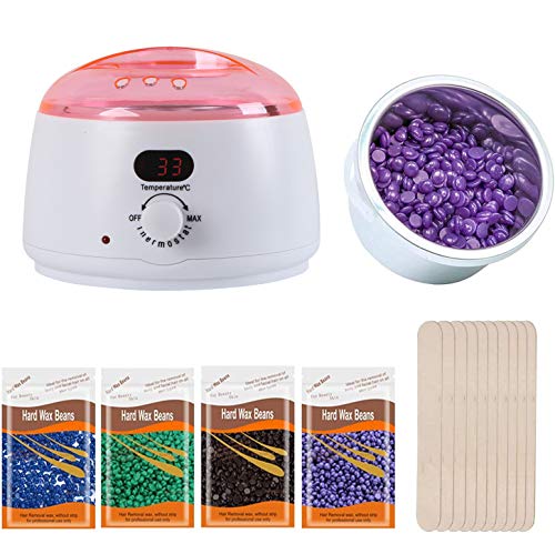 Calentador de Cera El�ctrico, Hatonky Kit de Depilaci�n de Cera Profesional, calentador de cera depilatoria, 4 * 100g Paquetes Granos Cera, 10 esp�tulas madera (Blanco)�