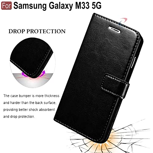 Image of CEDO Flip Cover for Samsung Galaxy M33 (5G) | Leather Finish | Inside Pockets & Inbuilt Stand | Shockproof Wallet Style Magnetic Closure Back Case Flipcover (Black)